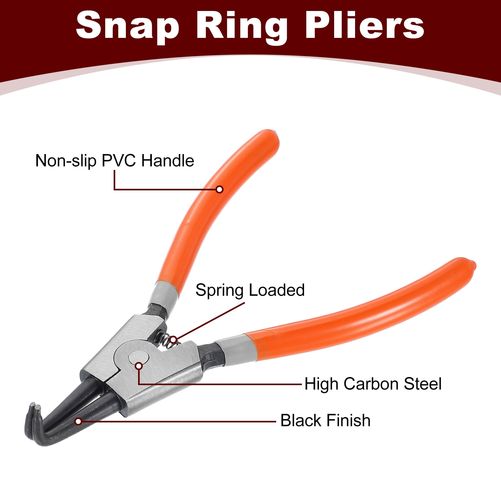 2pcs Snap Ring Plier Set 7" External Circlip Pliers with 0.08" Straight/Bent Jaw Tip for Ring Remove Retaining Pliers