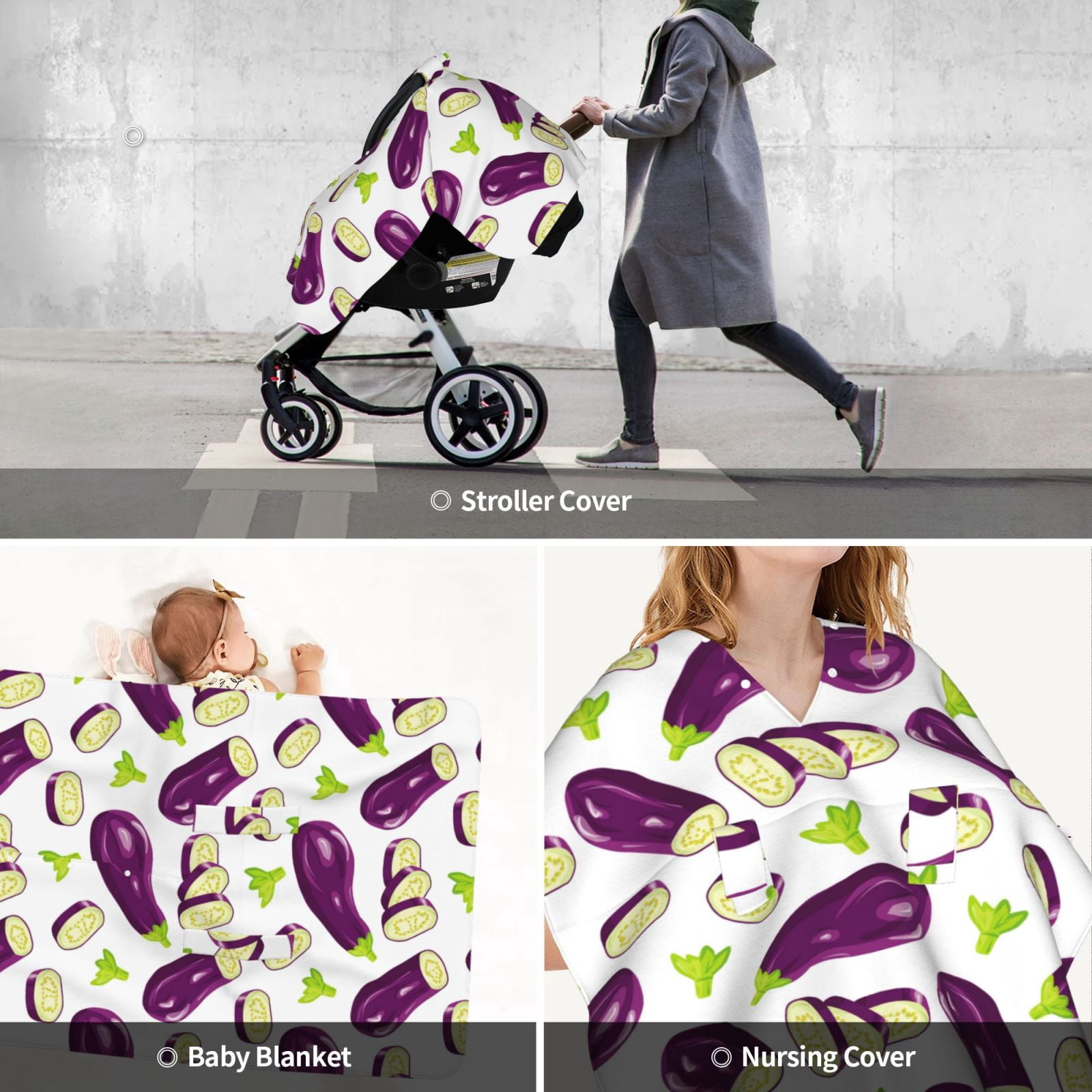 Car Seat Cover Baby - Eggplant slices purple Breathable Infant Car Seat Cover for Baby Carseat, Lightweight Comfort Baby Essentials Must Haves Newborn Stuff for Girl Boy