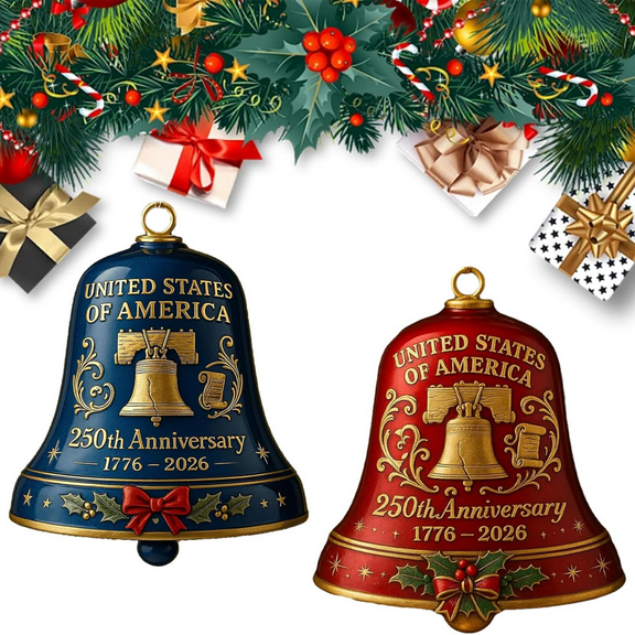 United States 250th Anniversary Bell Ornament, 250th Anniversary Acrylic Bell Ornament – 1776-2026 Red & Gold Patriotic Christmas Tree Hanging Decor, Shatterproof Holiday Ornament Gift (Red&Blue)