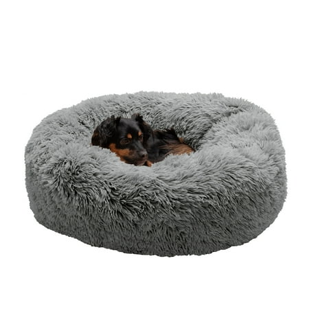 UPC: 0842229121186 | FurHaven Pet Products Calming Cuddler Long Faux Fur Donut Pet Bed for Dogs & Cats – Gray  Medium