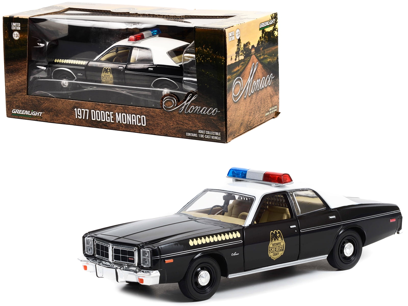1977 Dodge Monaco Police Black with White Top "Hatchapee County Sheriff" 1/24 Diecast Model Car