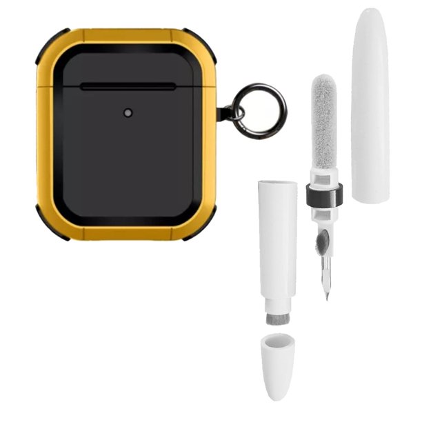 Funda Uso Rudo Gadget Collection Mx para Airpods 2 Con Pluma Limpiadora y Gancho amarillo