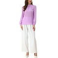 thumbnail image 2 of INSPIRE CHIC Chiffon Shirt for Women Work Office Mock Neck Long Sleeve Blouse S Purple, 2 of 5