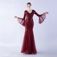 thumbnail image 4 of Vestido de noche con lentejuelas para cena de boda, escenario, malla encriptada, con borde ondulado de seda de pescado, 4 of 6