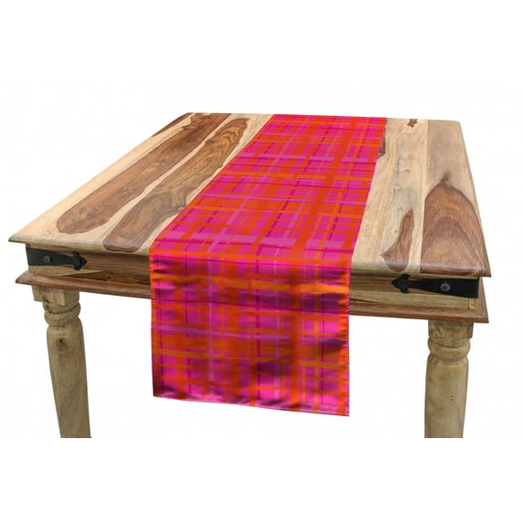 Abstract Table Runner, Plaid Pattern Inspired Hand Drawn Vertical and Horizontal Stripes, Dining Room Kitchen Rectangular Runner, 3 Sizes, by Ambesonne