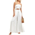 thumbnail image 2 of Women Casual High Waist Spring Fall Solid Color Long Wide Leg Pants Casual with Pockets White M, 2 of 10