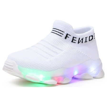 

Odeerbi Clearance Children Baby Girls Boys Letter Mesh Led Luminous Socks Sport Run Casual Shoes White