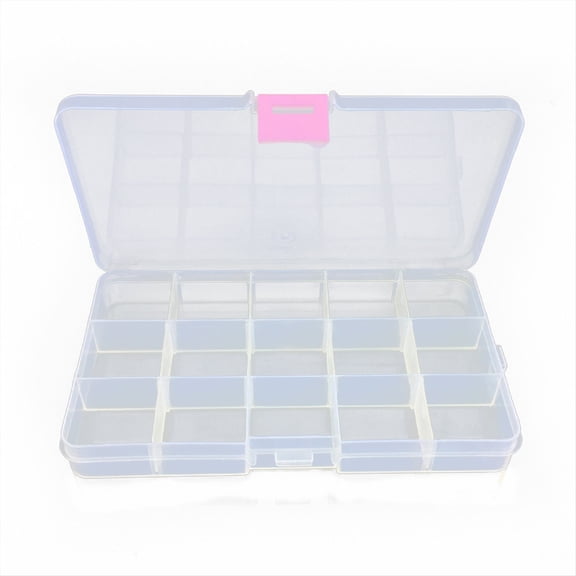 Summercome Plastic Organizer Box, Craft Box Bead Organizer, Tackle Box Organizer, 15 Large Grids Compartments, Clear Craft Storage Box Snackle Box Container Tape Organizer, White