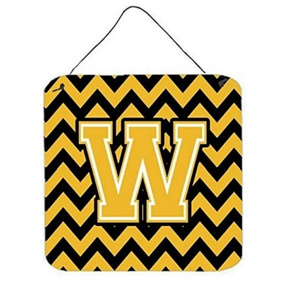Letter W Chevron Black & Gold Wall or Door Hanging Prints, 6 x 0.02 x 6 in.