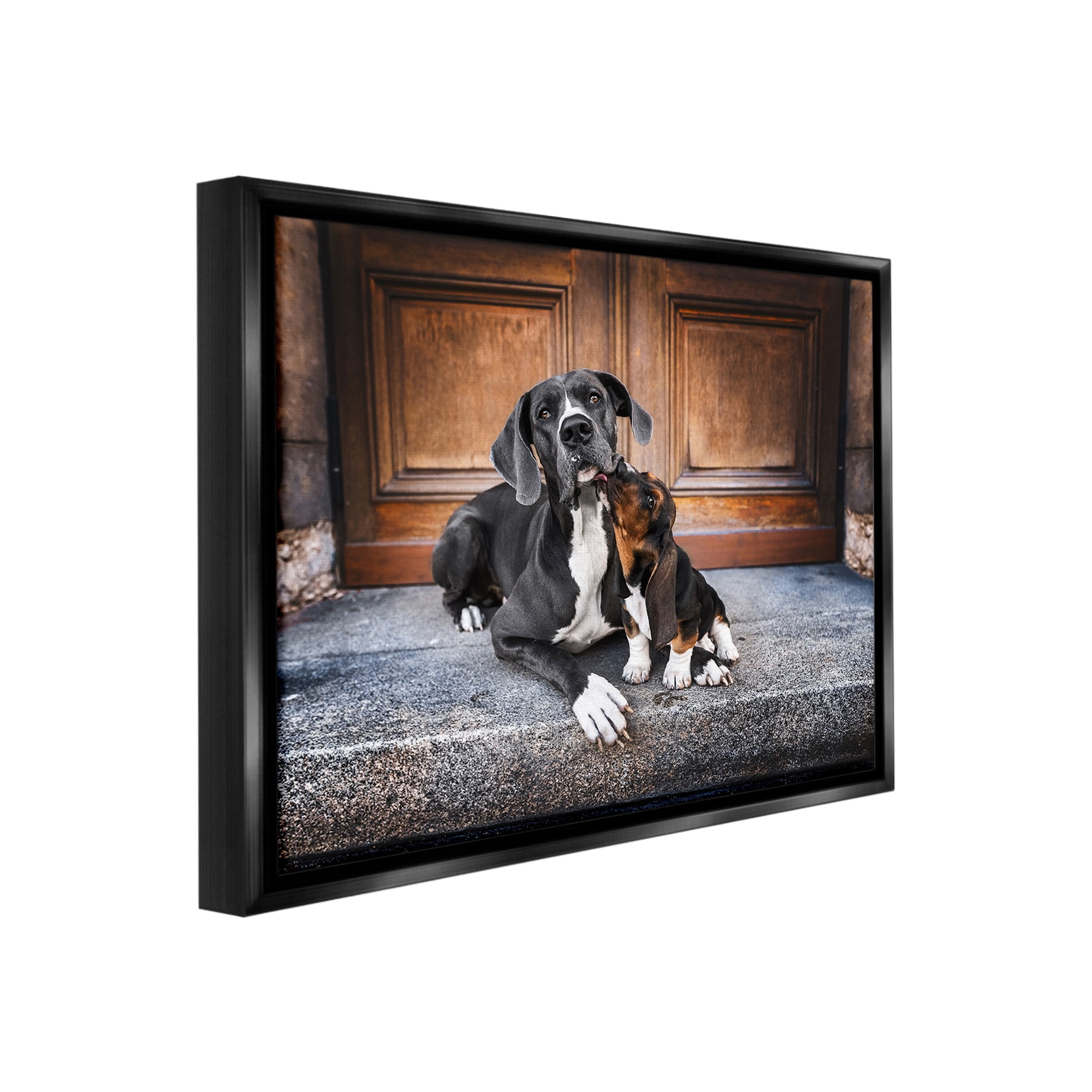 Stupell Industries Dogs on Doorstep Animals & Insects Painting Black Floater Framed Canvas Art Print Wall Art, 31 x 25
