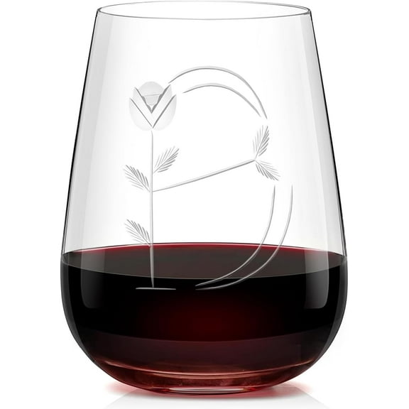 Hand-Blown Crystal Stemless Glasses with Personalized Initial Engravings - 16 Oz Lead-Free Monogram Red Wine Tumblers - Perfect for Wine Connoisseurs and Letter 'B' Enthusiasts
