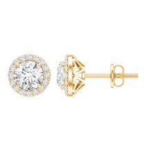Rosec Jewels Lab Grown Diamond Halo Stud Earrings Round - EF-VS Quality - Ready to Gift for Anniversary, 10K Yellow Gold