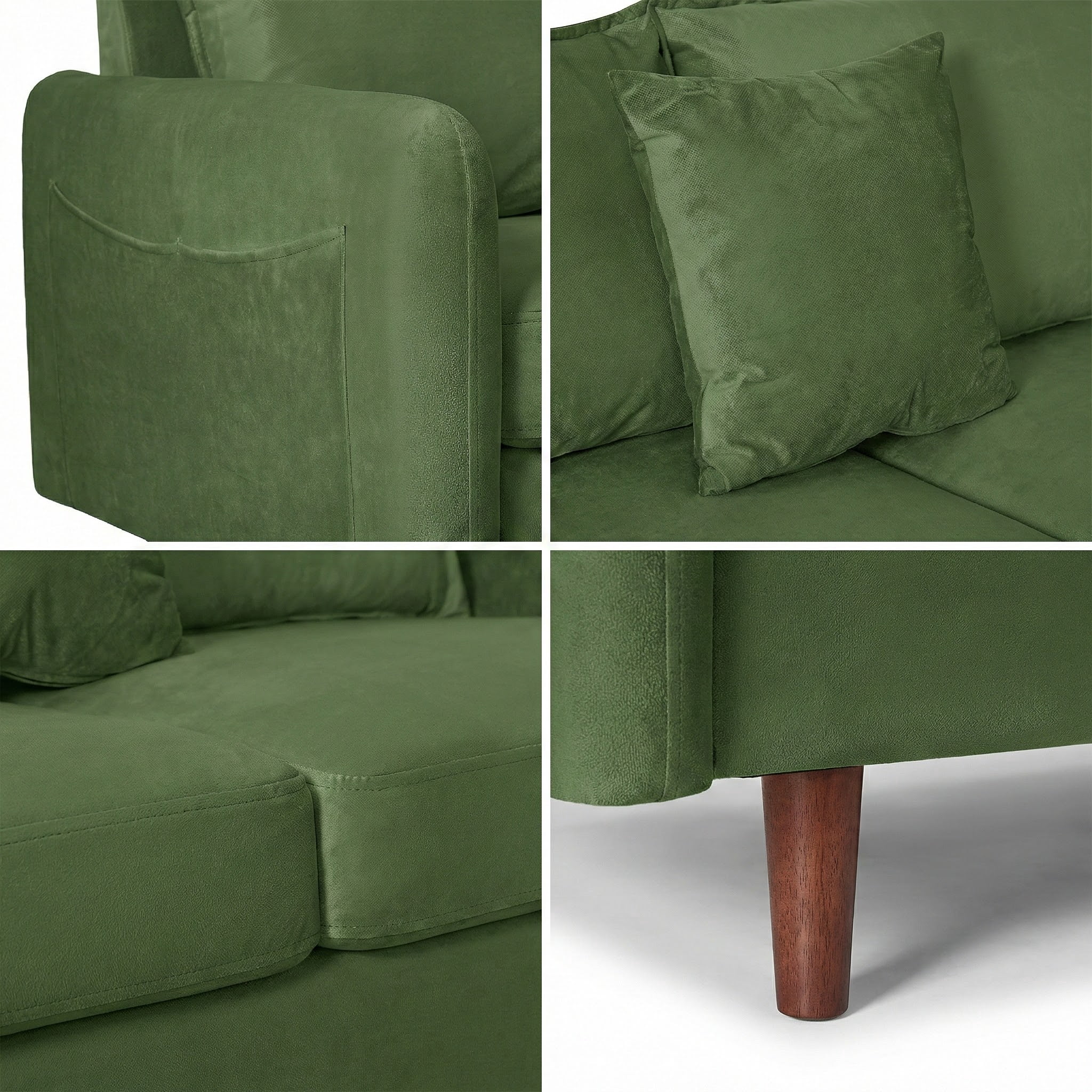 56" Mid-Century Velvet Round Arm Loveseat with Storage Pockets & Pillow