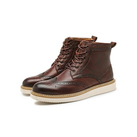 

Rotosw Men Oxford Boots Casual Dress Boot Wingtip Ankle Booties Retro Comfort Leather Shoes Business Non Slip Brogues Brown 9