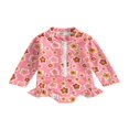 thumbnail image 1 of QJUHUNG Kid Baby Girls One Piece Swimsuit Long Sleeve Zipper Swimwear Ruffle Rashguard Bathing Suits Beachwear, 1 of 8
