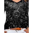 thumbnail image 4 of FASHIONWT Women Plus Size Print Rose Long Sleeve Street Style V-Neck T-Shirt, 4 of 4