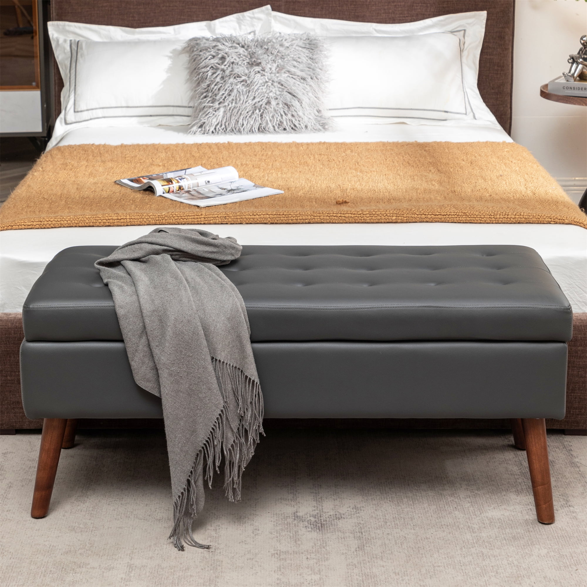 Miniyam 43" Tufted Storage End of Bed Bench for Bedroom, Entryway, Gray