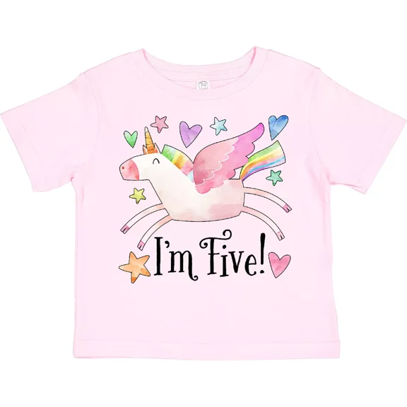 I'M 5 Cute Rainbow Unicorn With Stars And Hearts Toddler T-Shirt Five Baby Clothing, Cute Baby Shirt, TODDLER SHORT SLEEVE TEE BELLA CANVAS 3001T