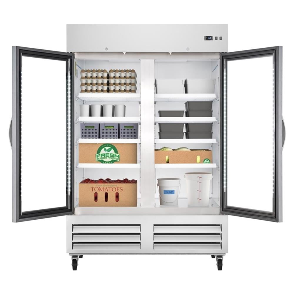 Pemberly Row 54" Commercial Two Glass Door Convertible Reach-In Refrigerator