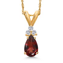 Gem Stone King 14K Yellow Gold Red Garnet and White Lab Grown Diamond Pendant Necklace for Women | 0.83 Cttw | Gemstone January Birthstone | Pear Shape 7X5MM | With 18 inch Chain