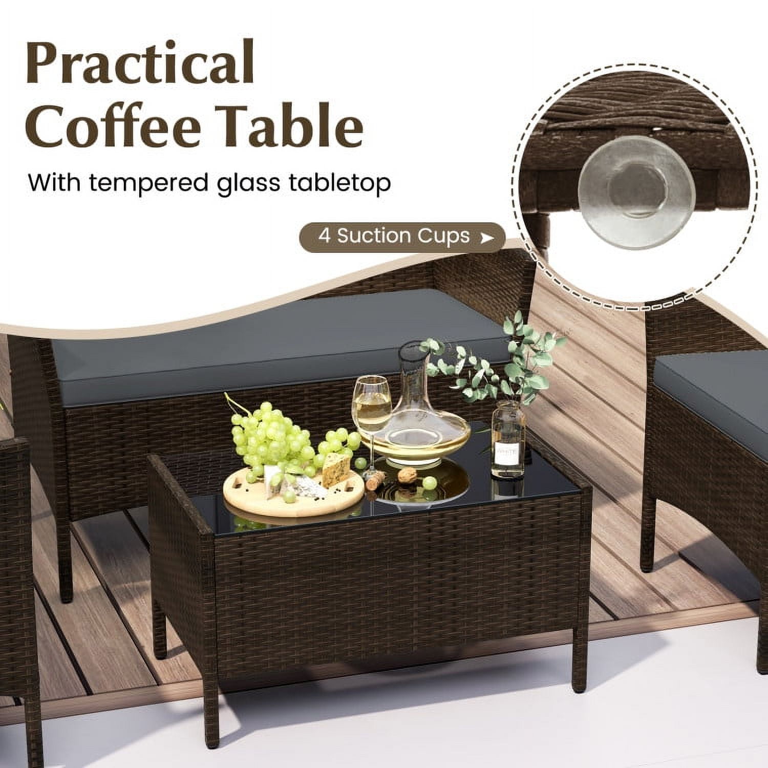 Aimee Lii 4 Piece Patio Rattan Conversation Set with Cushions, Outdoor Patio Furniture Sets, Gray Aimee Lii 4 Piece Patio Rattan Conversation Set with Cushions, Outdoor Patio Furniture Sets, Gray