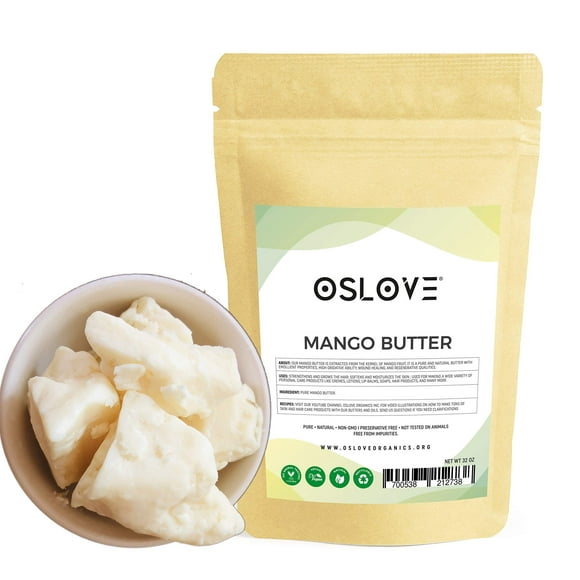 Mango Butter 2 LB by Oslove Organics -Pure, Natural, Hand -packed, Fresh & Fluffy in DIY mixes | Obtained from Mango seeds | Use for DIY leave in con