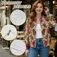 thumbnail image 6 of COEQINE Women's Bomber Jacket Zip Up Long Sleeve Varsity Shackets Lightweight Coat with Pockets, Stand Collar Loose Fit Casual Jacket Fall Winter Outfits, Small, Elegant Butterfly Flower, 6 of 7
