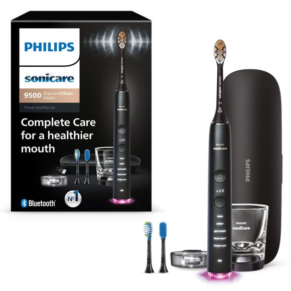 Philips Sonicare DiamondClean Smart 9500 Cepillo de Dientes Eléctrico, Cepillo de Dientes Sónico con App, Sensor de Presión, Detección del Cabezal, 5 Modos de Cepillado y 3 Niveles de Intensidad, Negr