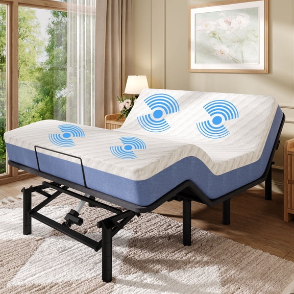 UHOMEPRO Queen Adjustable Bed Frame with Massage (5 Modes & 3 Intensities) and Head&Foot Incline, Zero Gravity Electric Bed Base with USB Ports, Adjustable Legs, Nightlight, Easy Assembly