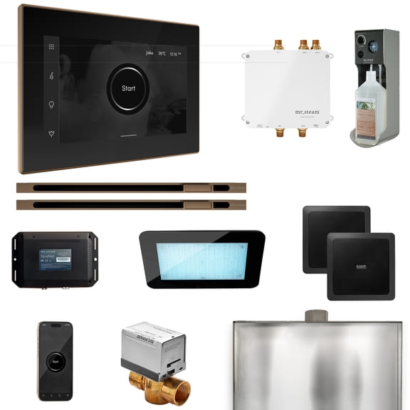 Mr Steam Bliss Max Steam Shower Pkg w/iSteamX Control and Linear Steamhead in Black Nouveau Bronze