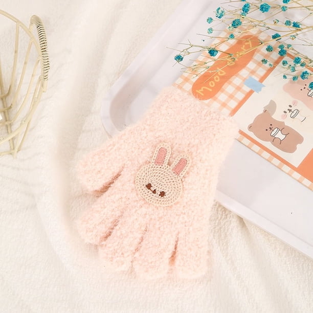 Guantes para niños, cálidos, de invierno, con forro polar, gruesos, de cinco dedos, multidedos, para niñas, de dedos completos, resistentes al frío