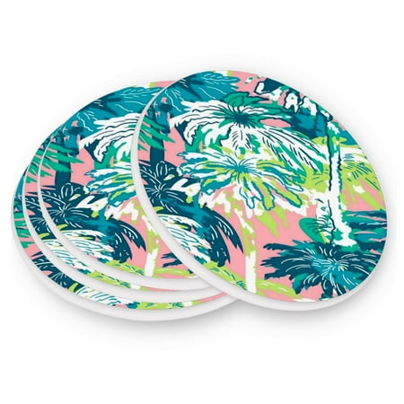 

Round Coasters Modern Style Ceramic Coaster Waterproof and Durable Drink Coaster Coasters set of 4 Customizable Coasters 2pcs Watercolor Palms