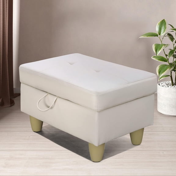 35'' Ottoman with Storage, Storage Ottoman Foot Rest for Living Room,Faux Leather Storage Ottoman, White