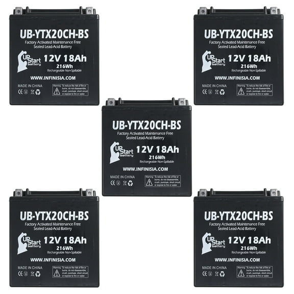 5-Pack UB-YTX20CH-BS Battery Replacement for 2017 BMW K1600 Bagger 1600 CC Motorcycle - Factory Activated, Maintenance Free, Motorcycle Battery - 12V, 18AH, UpStart Battery Brand