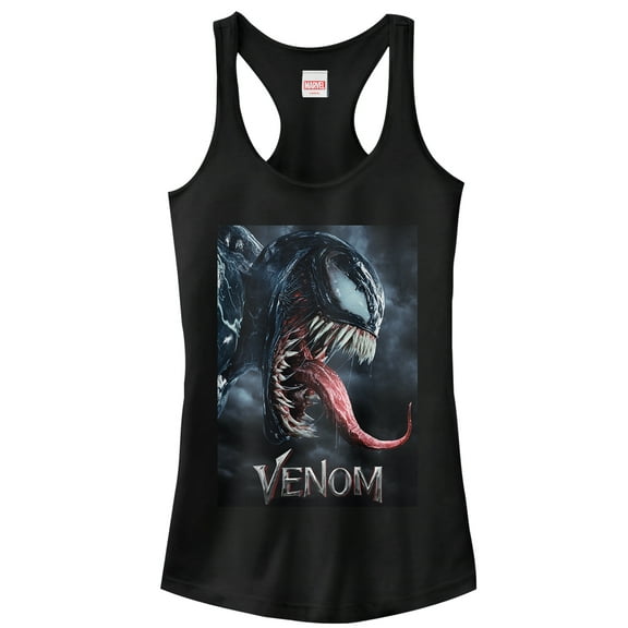 Junior's Marvel Venom Film Tongue Portrait  Racerback Tank Top Black Small