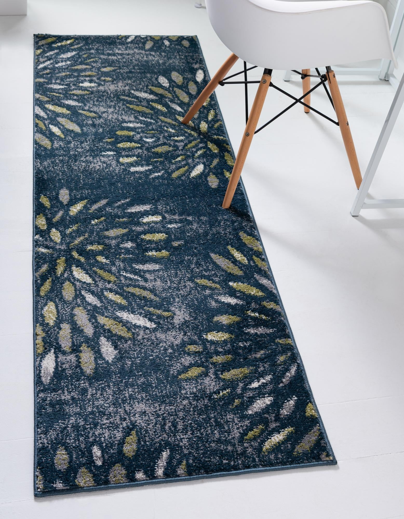 Charleston Collection Rug 10 Ft Runner Navy Blue LowPile