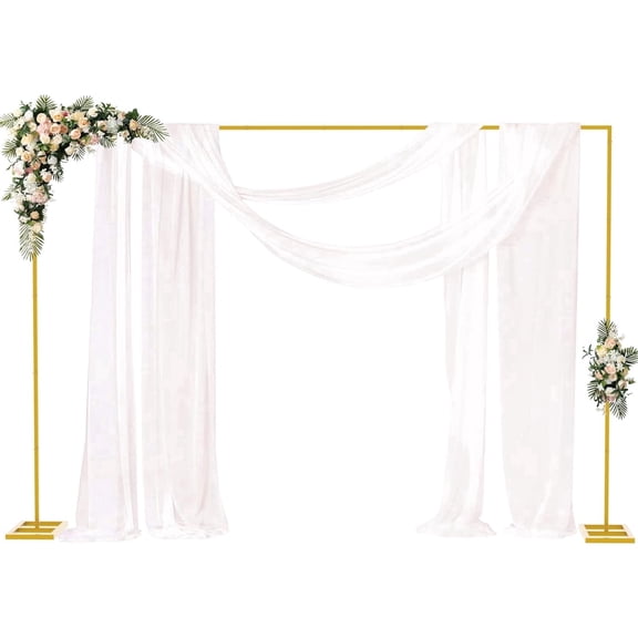 8ft Backdrop Stand Heavy Duty with Base, Golden Portable Adjustable Pipe And Drape Backdrop Stand Kit, Square Metal Arch Party Frame for Wedding Birthday Parties Banquet Decorations
