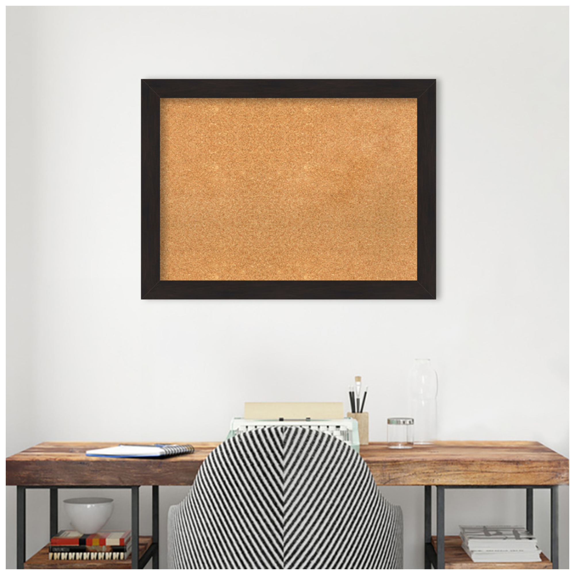 Amanti Art Natural Cork Board Framed Furniture Espresso Narrow Bulletin Board 32 in. x 24 in.