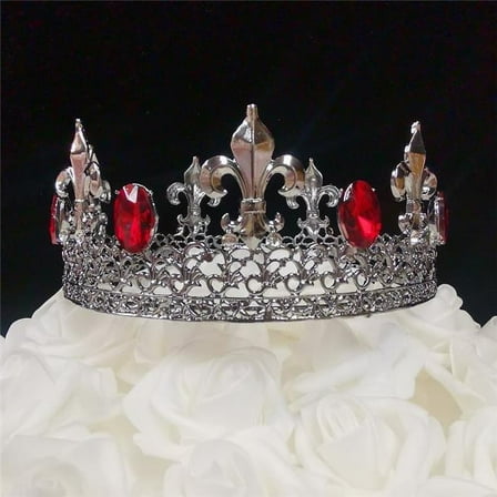 7.8 oz Fleur De Lis King Black Crown Cake Topper - Red
