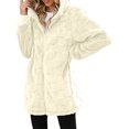 thumbnail image 5 of Women's Fashionable Casual Warm Thick Plush Striped Embossed Button Hooded Cardigan Coat Beige L, 5 of 6