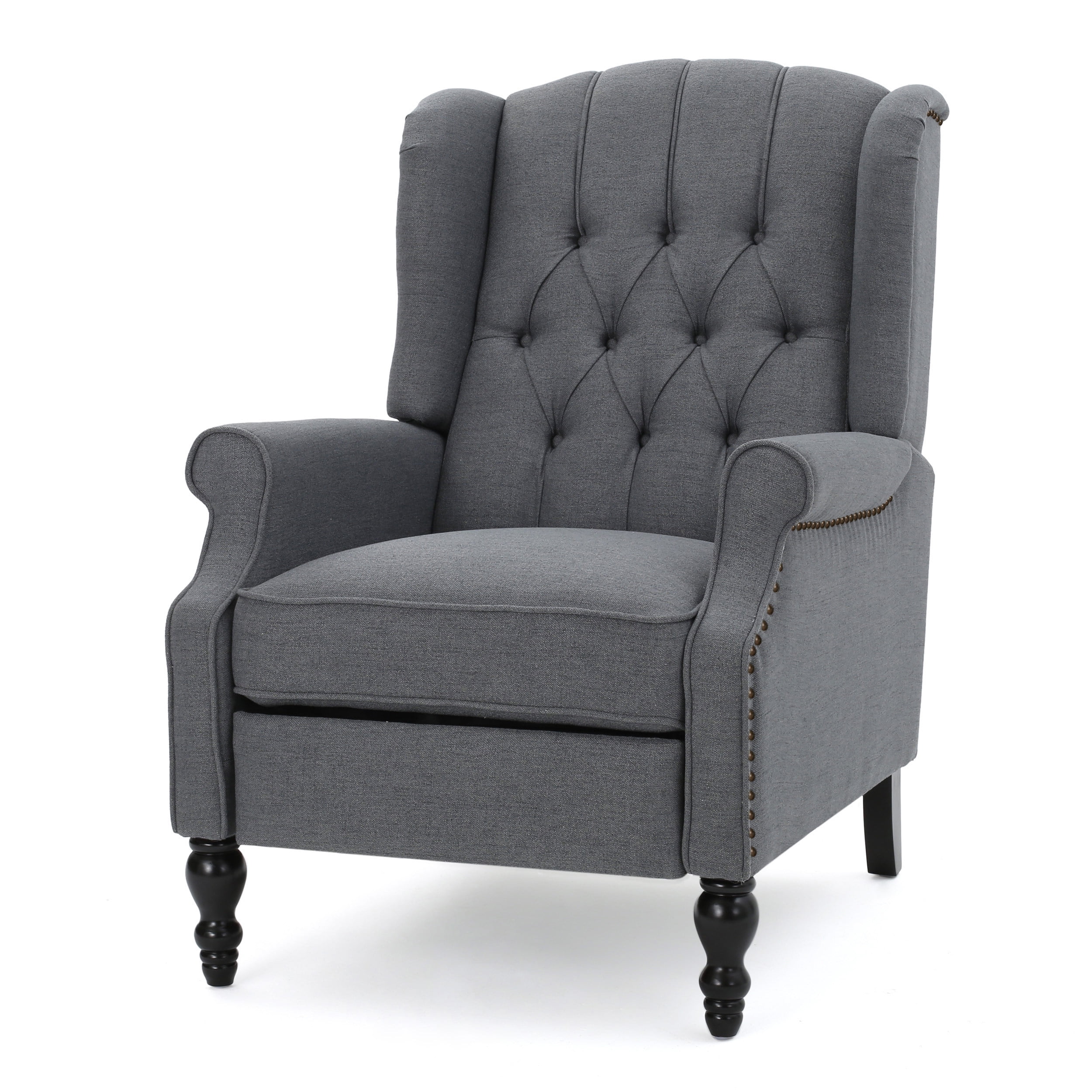 Noble House Walter Wingback Fabric Recliner, Set of 2, Gray