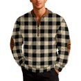 thumbnail image 2 of Men's Casual Checkered Print Semi-Zipper Retro Long Sleeve Sports Sweatshirt - Vintage Style with Check Design for Athletic and Casual Use,Army Green,L, 2 of 7