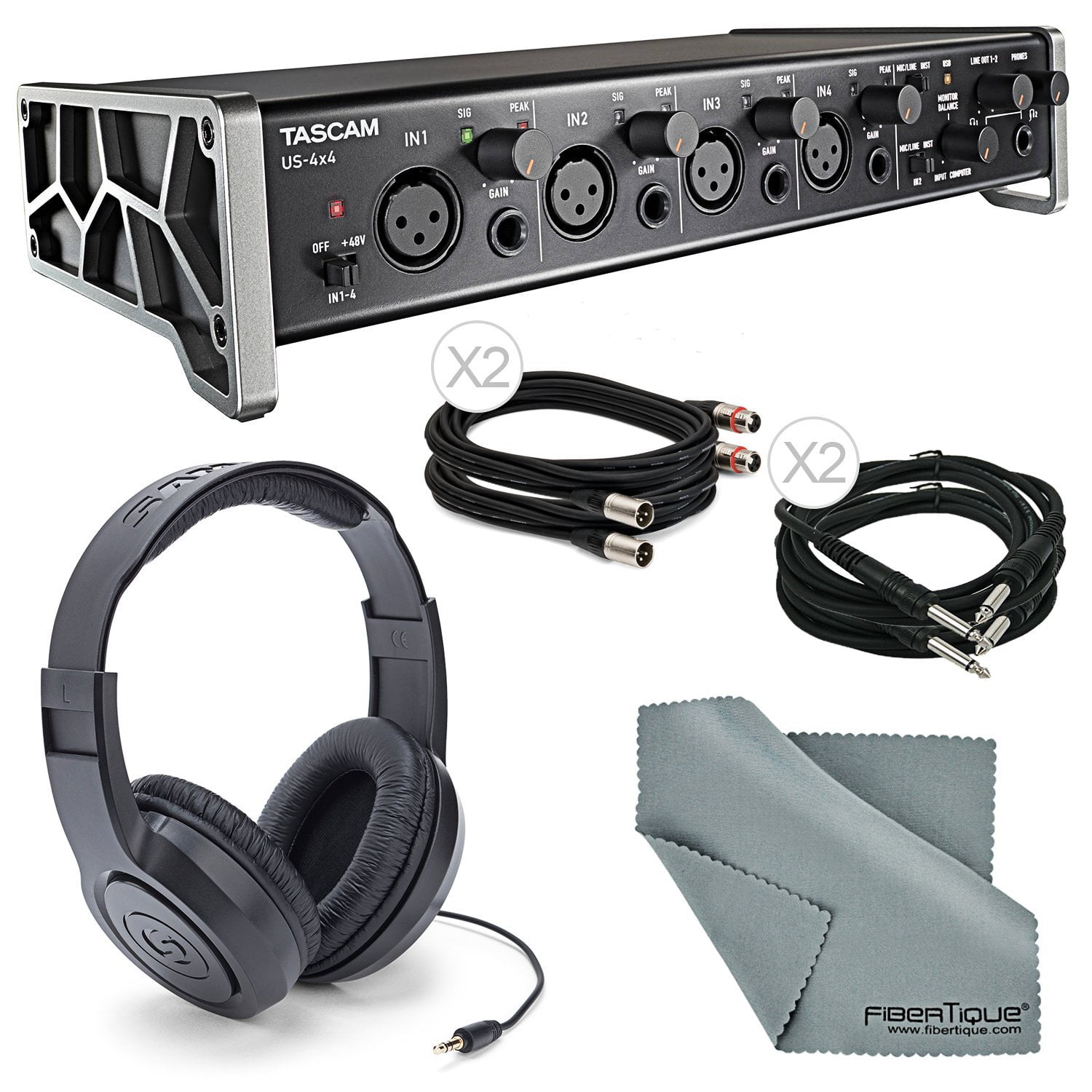 Tascam US4x4 4Channel USB Audio Interface Bundle with 2 X ??, Cable