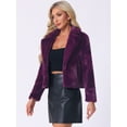 thumbnail image 3 of DARING DIVA Women's Cropped Jacket Notch Lapel Faux Fur Fluffy Coat XS Grape Purple, 3 of 6