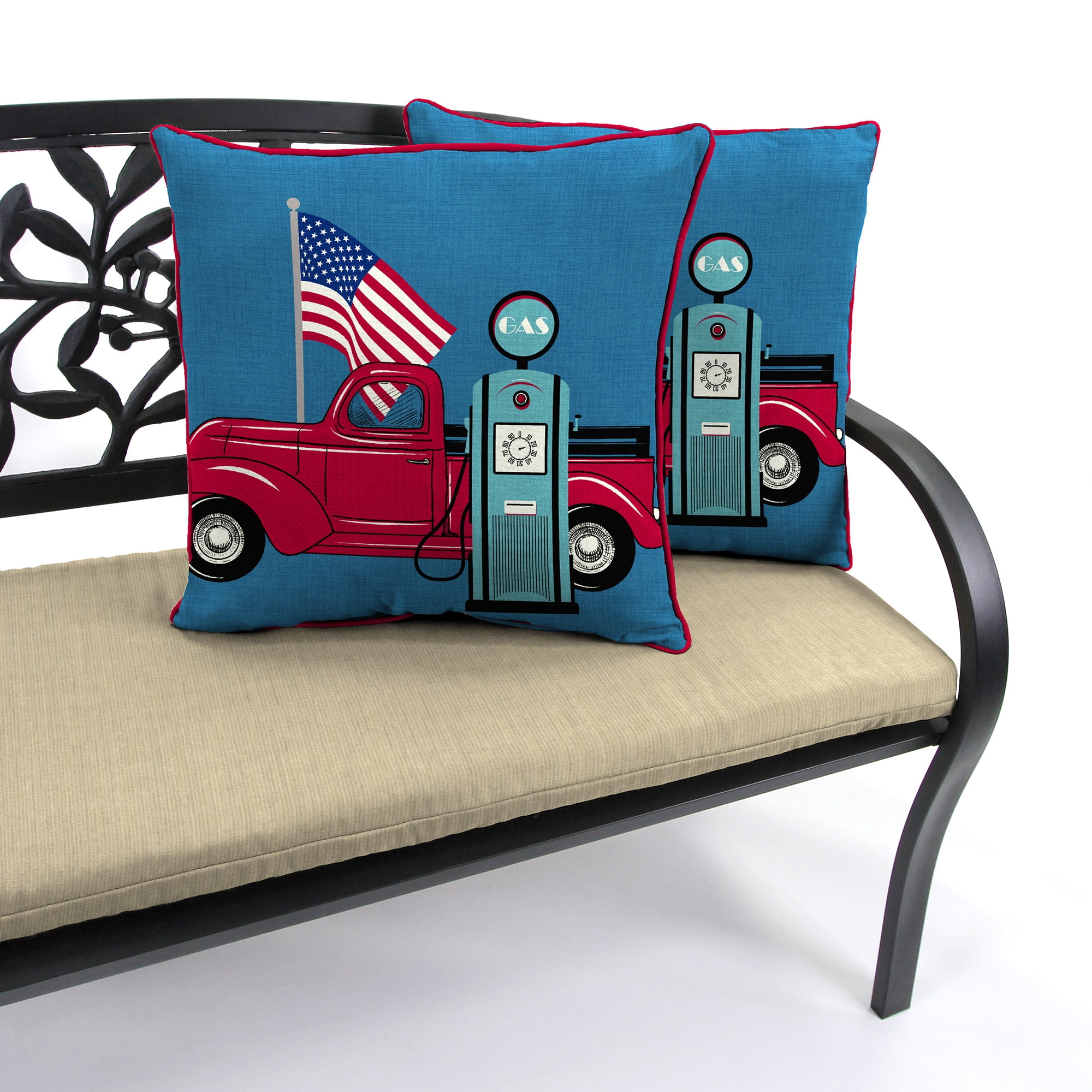 Jordan Manufacturing 18" x 18" Blue Flag Truck Outdoor Throw Pillow (2-Pack)