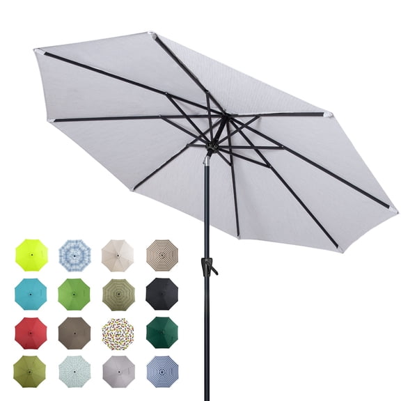 Tempera 10 ft Auto Tilt Market Patio Umbrella Smoke Grey