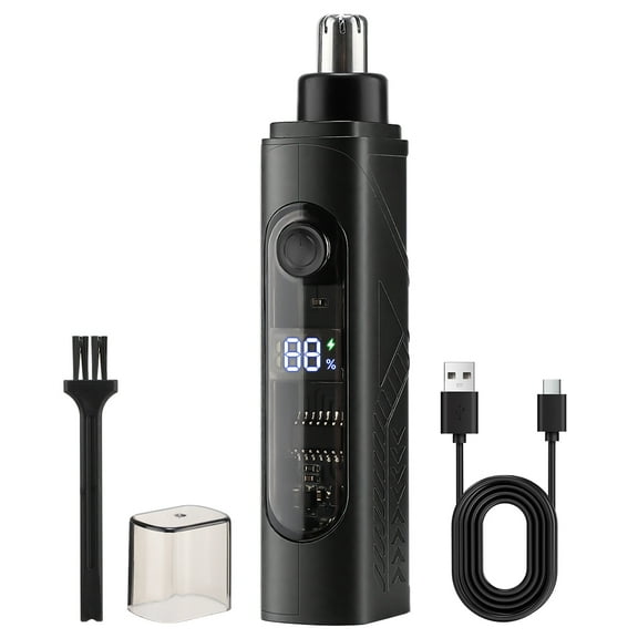 2025 Nose Hair Trimmer with LED Display for Men Women, Painless USB Rechargeable Facial and Ear Hair Remover with Powerful Motor and Dual-Edge Blades Easy Clean IPX7 Waterproof (Black)