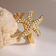thumbnail image 5 of Starfish Ring for Women 18K Gold Plated Adjustable Open Band Cubic Zirconia Sea Star Statement Ring Hypoallergenic Stainless Steel Trending Aesthetic Beach Jewelry for Summer Vacation Daily Wear, 5 of 6