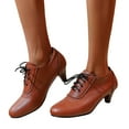 thumbnail image 1 of Bottes de Combat à Talons Kitten pour Femmes Rétro Hiver Automne en Cuir à Bout Rond Bottillons Courts à la Cheville Chaussures Oxford Vintage, 1 of 6
