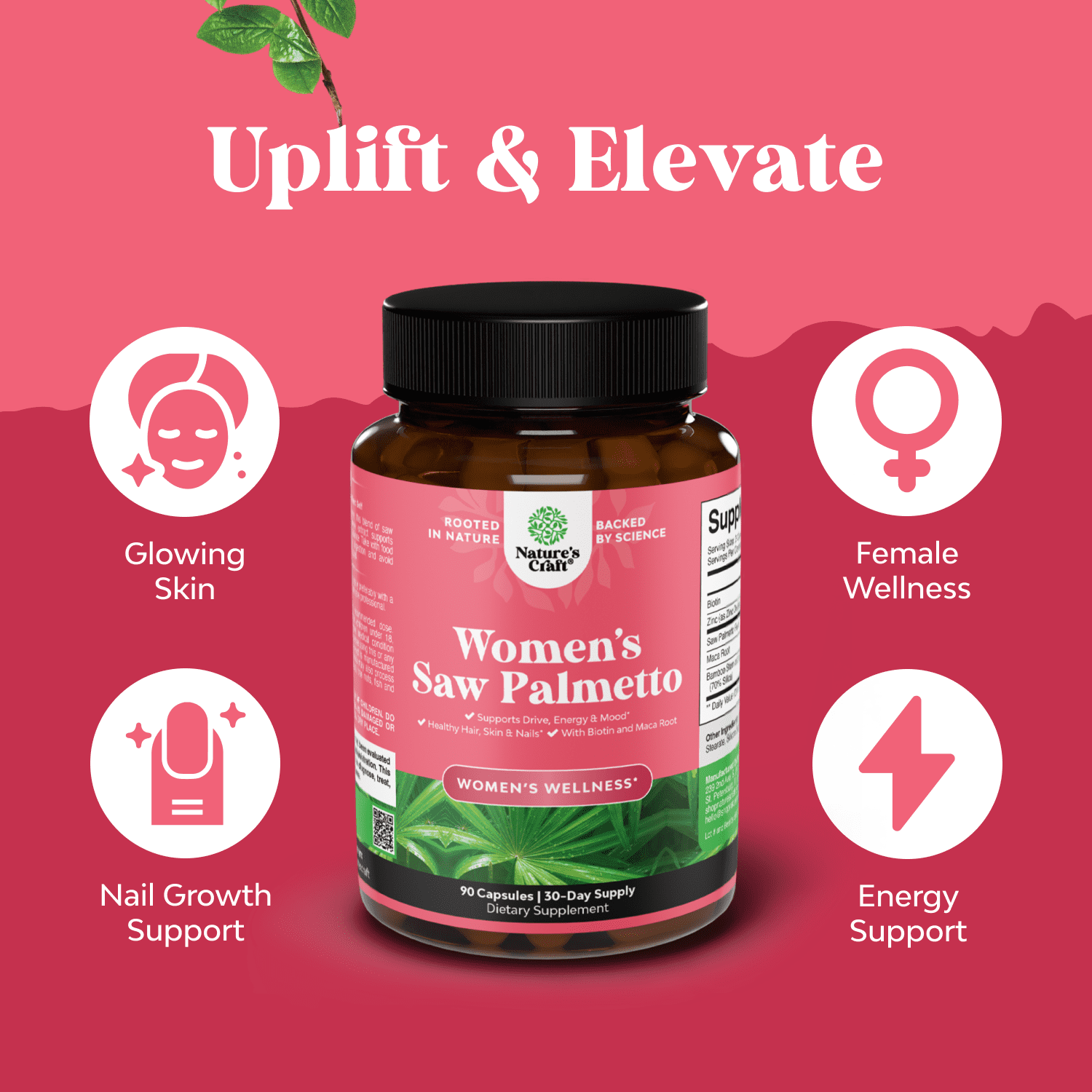 Saw Palmetto for Women 500mg – Hair & Hormone Support DHT Blocker, 90 Capsules